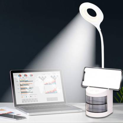 AKR Rechargeable Desk Lamp with Organizer, Phone Holder, Night Light, Table Lamp for Dorm Room Study Desk Light Table Lamp (40 cm, White) Table Lamp Table Lamp