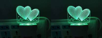 GROWN The Two Hearts 3D Illusion Night Lamp Comes with 7 Multicolor(PACK OF 2) Night Lamp
