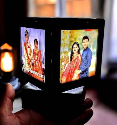 Giftsland Rotating Led Photo Frame 4 inch Revolving Led Lamp Personalise Photo Frame