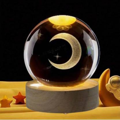 SWL 3D Half Moon Crystal Ball Night Light 2.4 Inch Glass Ball Night LED Lamp Table Lamp