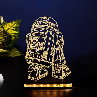 StarLaser Star Wars Character R2D2 Led Lamp with Warm White Light & Wooden Base Table Lamp