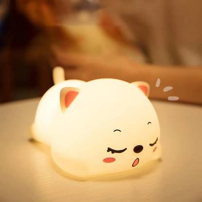 MILONI USA Cute Cat Light, USB Rechargeable, 7-Colors Changing,Room Decor Night Lamp (10 cm, White) deal from flipkart