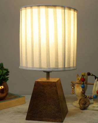 Homesake Wood Pyramid Table Lamp, Modern Base Fabric Lampshade Table Lamp