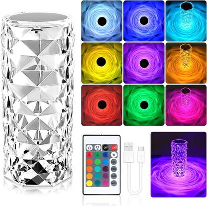 XAMILE Rose Diamond Table Lamp,16 Colors with Touch and Remote Control,USB Rechargeable Table Lamp