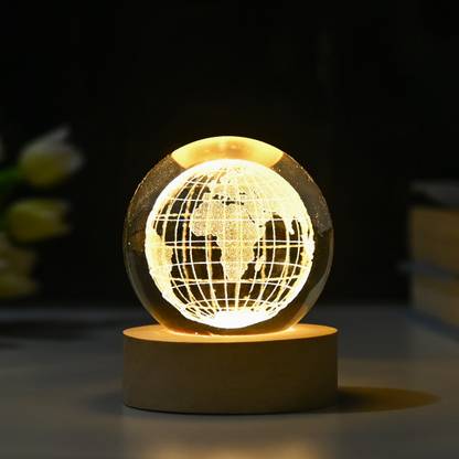 Hindcraft 3D Crystal Ball Night Lamp| Engraved World Map Crystal Light Ball Night Lamp