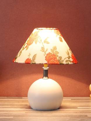 BrightDaisy Orange & White Shade & White Metal Base Table Lamp