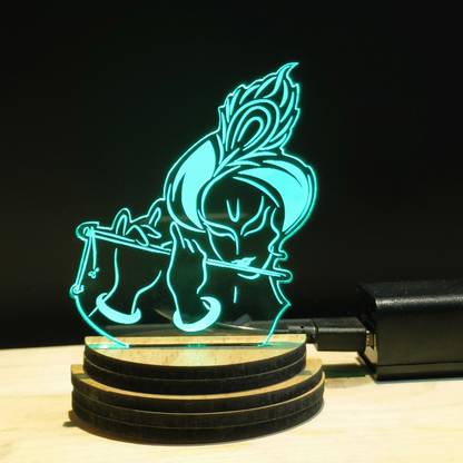 MF KRISHNA Acrylic USB 3D Illusion RGB 7 Colour Changing LED Wooden Night Lamp