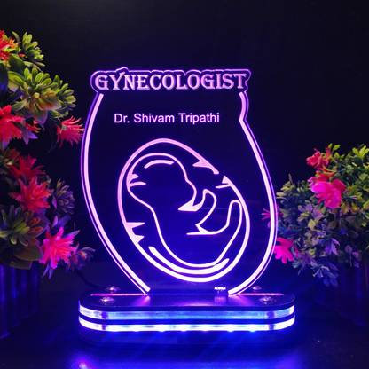 Kosgai Customized Thank You Gift For Gynecologist Doctor 3D LED Multicolor Name Plate Table Lamp
