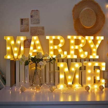 Satyam Kraft Marquee Alphabet Shaped Led Light Letters for Decoration (Marry ME). Table Lamp