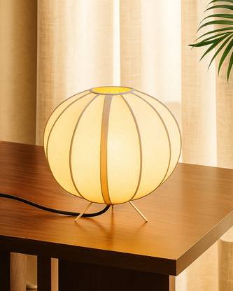 Homesake Fabric Silk Shade Table Lamp Round Ball Style Home and Hotel Decoration White Table Lamp