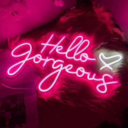 Neon Sign India Hello Gorgeous" Neon Signs for Wall Decor, Led White Neon Light 18x10 Inch(Pink) Table Lamp