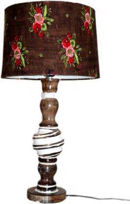 ZARA WOODEN HANDICRAFTS Cute Wooden Nightstand Lamp Bedroom, Small Table Lamps with Floral Fabric Shade Study Lamp