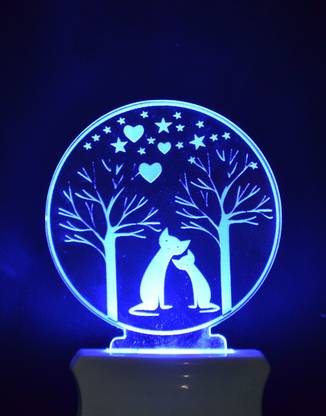GENIUS ARS The Cute Cats 3D Illusion Night Lamp Comes with 7 Multicolor Night Lamp
