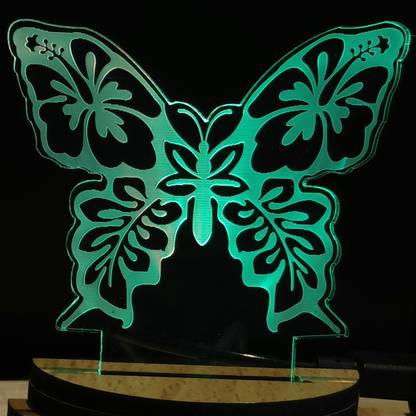 Red Robin BUTTERFLY Acrylic USB 3D Illusion RGB 7 Colour Changing LED Wooden Night Lamp