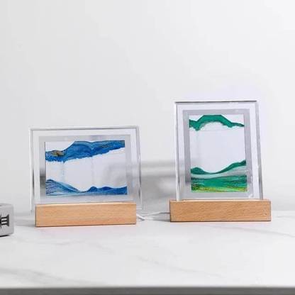ECAPT 3D Sea Moving Sand Art Picture Night Light Rectangle Quicksand Painting Deep Night Lamp