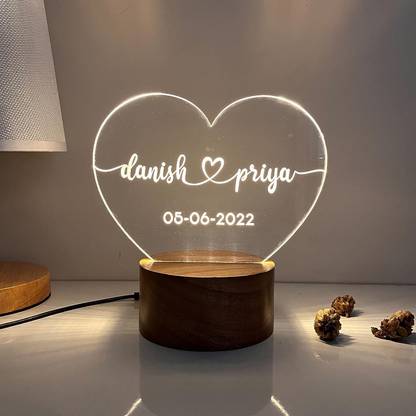 Mystica Anniversary Gift for Couple Wedding Gift Lamp With Light Love Light(Wooden Lamp) Table Lamp