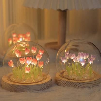 Lyla Tulip Night Light DIY Battery Operated with Dome Bedroom Decoration 13 flowers Night Lamp