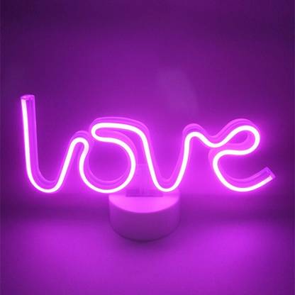 XERGY Pink Love sign LED Neon Light with Holder Base, Battery Operated, Kids Neon Table Lamps Love Shape Decorations, Neon Gift for Party Christmas Birthday Bedroom Decor Table Lamp
