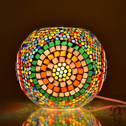 Decent Glass Mosaic Lamps Round Dome Shape Table Lamps (Big, 24 cm, Multicolor) Table Lamp