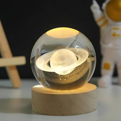 parspar 3D Crystal Ball Night Light Globe Stand Creative Decorative Ball Lamp With Wood Night Lamp