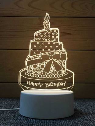 Raregets 3D LED Happy Birthday Cake Lamp, Acrylic Lamp, Decorative Lighting Cake, Table Lamp