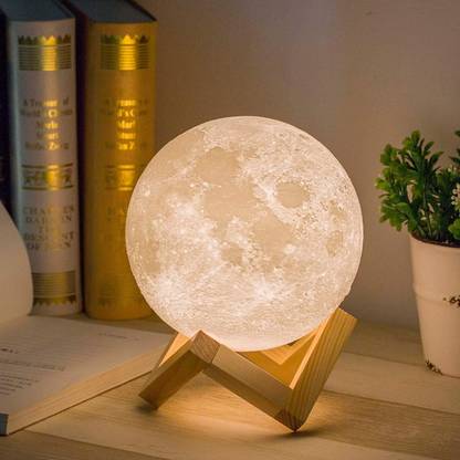 Rumani 3D USB Rechargeable Moon Lamp Real Moon Light Color Changing Sensor Touch Table Lamp