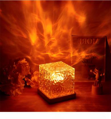 PunnkFunnk Light Creative Bedside Flame Atmosphere Lamp Rotating Water Pattern Table Lamps Night Lamp