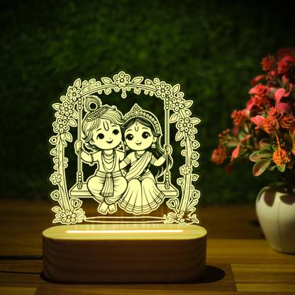 Giftkidukan Lord Radha Krishna Lamp God Idol Lamp with Flashing Effect for Pooja Room Table Lamp