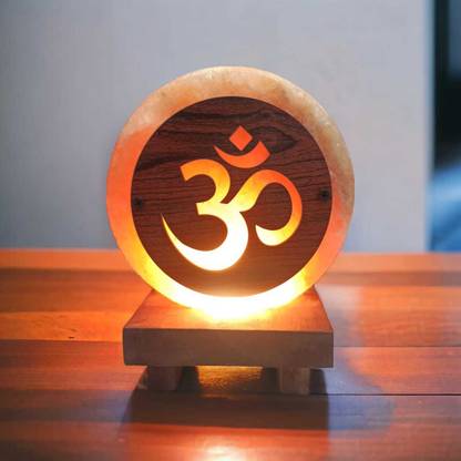 GLOBAL AROMA Mini 3D OM Big Himalayan Rock Salt Lamp for Vastu, Feng Shui, Healing Table Lamp
