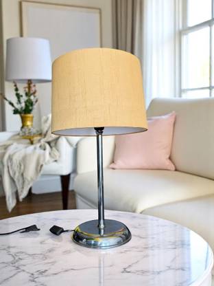 Autowhrib Classy Table Lamp 46 cm, Sunset Yellow Shade & Chrome Finished Metal Base Table Lamp