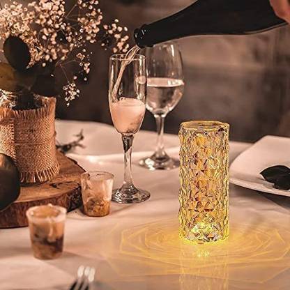 TNEMEC Crystal Table Lamp, Rose Touch Control or Remote 16 Color Options Rechargeable, Table Lamp