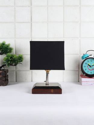Devansh Square Wood table lamp with Black cotton Shade Night Lamp