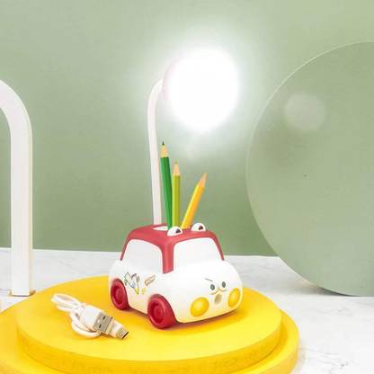 WECAN FASHION 3In1 Multifunctional Rechargeable Light With Pen Holder&Sharpener For Study Red Table Lamp