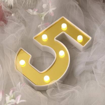 Satyam Kraft Marquee Number Shaped Led Light for Home Decoration and Wall Lamp, Golden, 1 Piece ( Number-5) Table Lamp