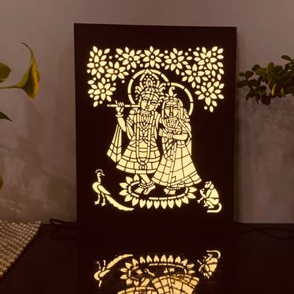 Home Delight Tree Radha Krishna Wood Craving Table Lamp