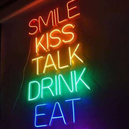 AS GLOWSIGNS Smile Kiss Talk Drink Eat Multi Colour Neon LED Lights Size (12 X 40) inch Night Lamp
