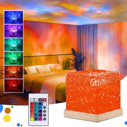 OFIXO Cube Shape Ocean Wave Water Lamp,3D Water Wave Effect LED Light Projector Night Lamp