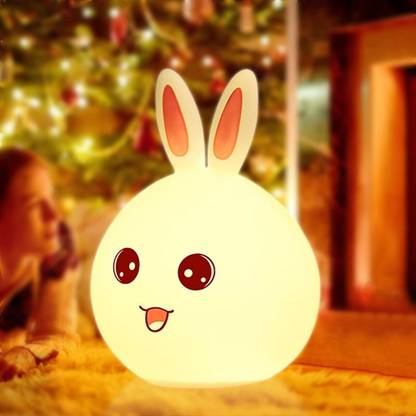 PIXNA Big Face Rabbit Silicone Night Light: Color-Changing LED Lamp Night Lamp