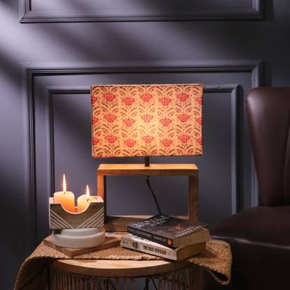 THE DECOR MART Brown Cuboid Lamp With Beige Floral Shade Table Lamp