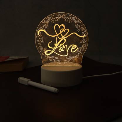 Spillbox 3D Acrylic Rewritable Message Board with LED LightBase Holder Erasable Pen-Round Night Lamp