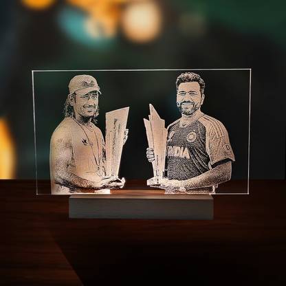 UNIQUE MINIATURE Champions' Glow: Dhoni & Rohit Trophy Lamp Table Lamp