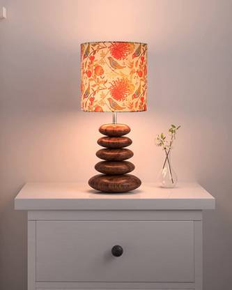 Homesake Walnut Multi-Pebble Wood Table Lamp with Flower Bird Shade LED Bulb Included, Table Lamp