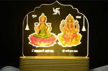 gayatri handicraft and arts Laxmi Ganesh Acrylic LED Photo Frame with Light Table Lamp