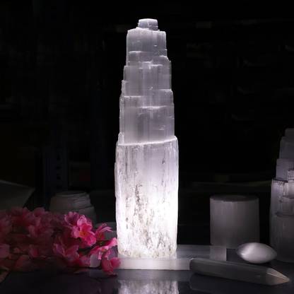 CRYSTU Natural Selenite Crystal Lamp For Reiki Energizing, Size : 35cm Table Lamp