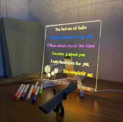 NYRWANA DELIVERING SMILES IN INIDA Acrylic Writing Board with Pen & Light, LED Message Board, Rewritable Study Lamp