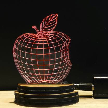 Sky Mart APPLE Acrylic USB 3D Illusion RGB 7 Colour Changing LED Wooden Night Lamp