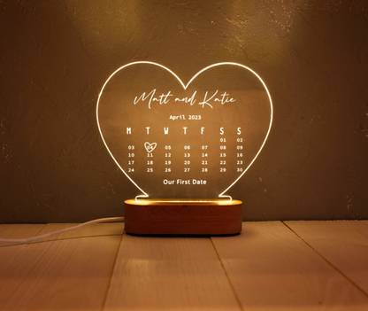 BeamCarft Engagement Day Night Light Personalized Calendar with Names for Couple Table Lamp
