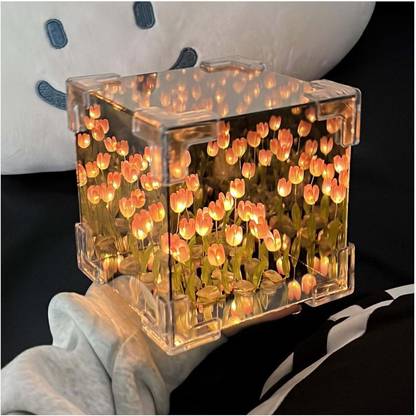 skyunion Tulip Night Light Cute Flower Bedroom Sleeping Lamp DIY Cube Tulip Lamp Night Lamp