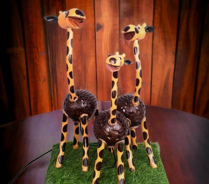 Eco jute and handicrafts N & H Eco-friendly Handmade Coconut Shell Giraffe Family Desk Lamp Table Lamp