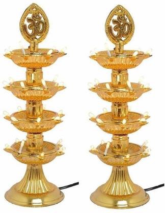 FYUGO 4 Layer Electric Gold LED Diya Plastic (Pack of 2) Table Diya Set (Height: 15 inch) Table Lamp